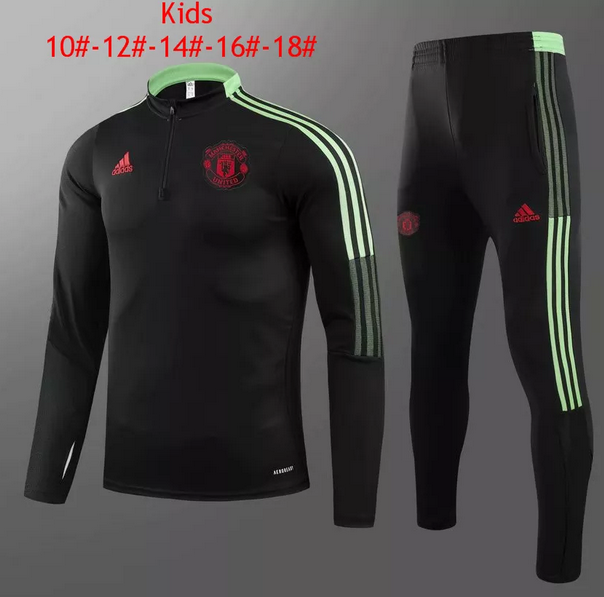 Kids 2021/22 Manchester United Black Sweatshirt with Pants Youth Training Suits